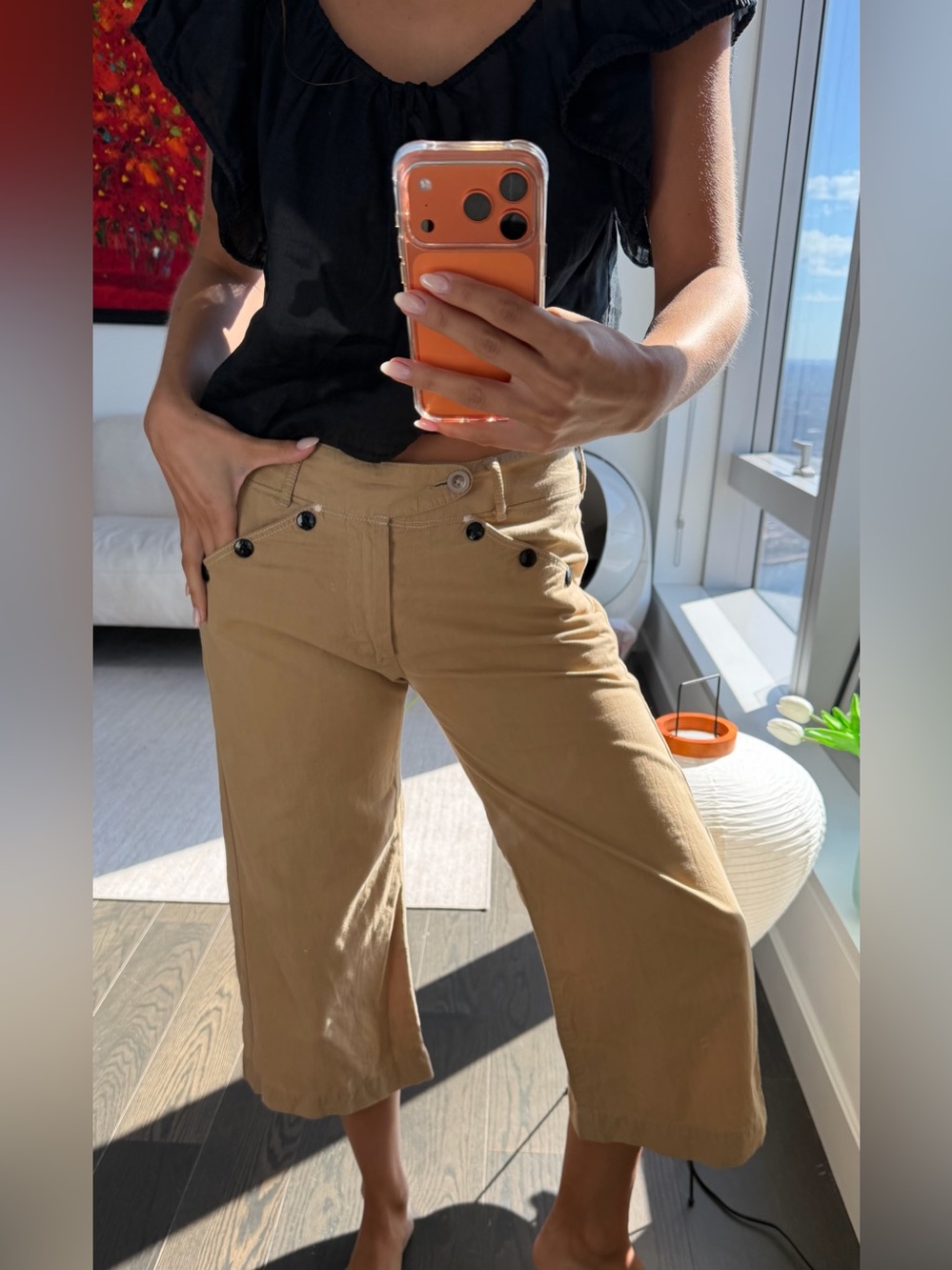 Kapital Sailor Button Capri Pants Khaki Beige Cropped Wide Leg Made in Japan